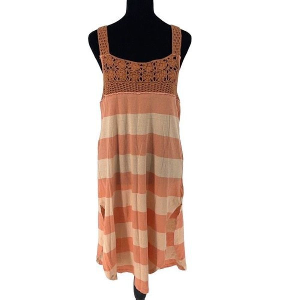 Free People Womens Sayulita Crochet Striped Dress Sleeveless Orange Cream XS